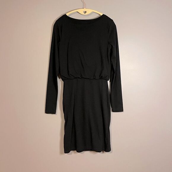 Nordstrom Leith Black Long Sleeve Side Skirt Ruching Mini Dress | SZ XS - Picture 5 of 10